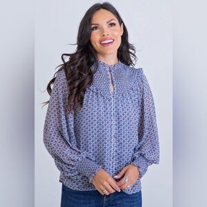 Karlie Geometric Smocked Top